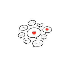 Emotional Communication Bubbles. Clean line illustration of speech bubbles with hearts symbolizing love, empathy, and emotional connection in communication.