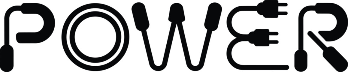 Creative "POWER" word made from electrical cords and plugs