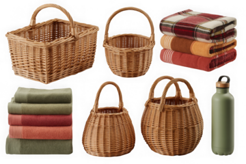 Assorted Picnic Baskets and Supplies Cut-out PNG
