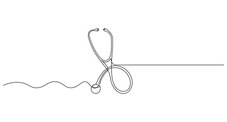 Professional medical stethoscope single line art illustration for health concept