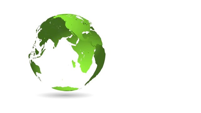 Transparent sphere. Continents highlighted in green rotating on planet earth