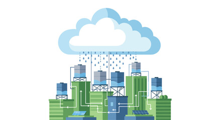 Fototapeta premium Modern sustainable city with rainwater harvesting system and green architecture, Generative AI.