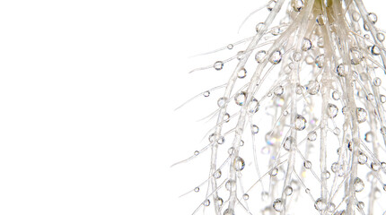 Pristine Hydroponic Root System with Nutrient Droplets - High-Tech Vertical Farming Macro
