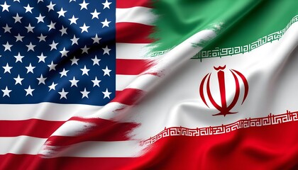 Flags of the United States and Iran in a close-up view showing colors and patterns, displayed together in a blended style during a significant political event Generative AI