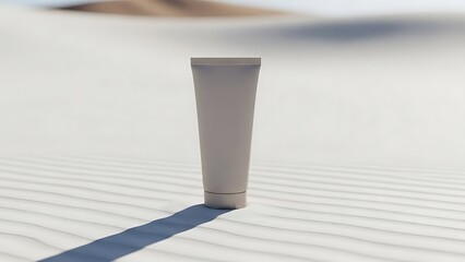 A white disposable cup stands on a textured surface with a long shadow