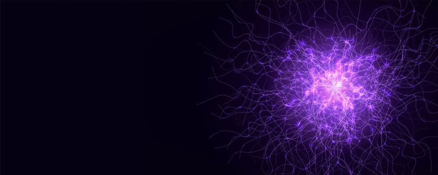 Brain Neural Network Flash Data Flow Technology Background AI Digital Net, Scientific Research. Science Medical Health Tech Banner. Nervous System Structure, Glowing Fractal. Vector Illustration