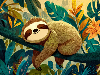 Obraz premium Charming Sloth Relaxing in Lush Jungle