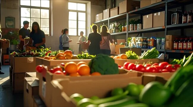 Nutritional Support Concept: Food donation boxes prepared for distribution
