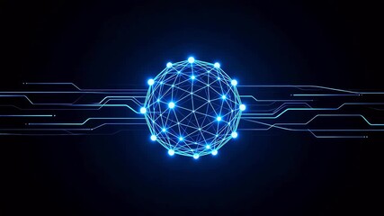 Futuristic digital network sphere background with glowing connections - Powered by Adobe