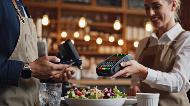 Person using contactless payment at cafe
