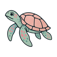 Fototapeta premium PNG Colorful cartoon sea turtle illustration.