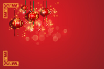 Chinese New Year background with red paper lanterns. Vector illustration.
