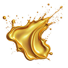 Fototapeta premium A golden liquid splashing against a black background with a shiny reflective surface
