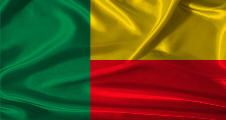 National flag of Benin with cloth texture. Benin flag with realistic texture background