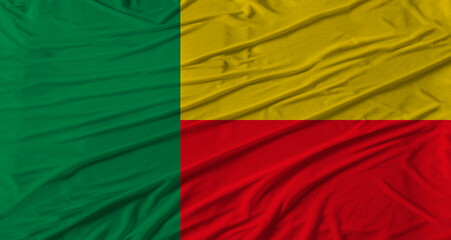 Benin flag waving. Flag of Benin with cloth texture
