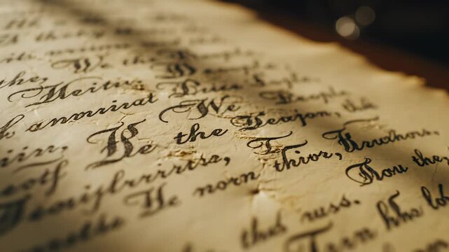 Closeup of an aged document with cursive writing