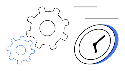 Time management, productivity, workflow, efficiency, scheduling, planning. Gears and a clock . Time management and productivity through interconnected gears and time illustration