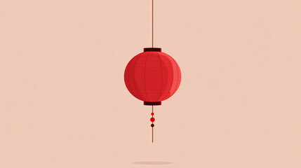 Fototapeta premium Minimal red lantern illustration with simple geometric shapes, flat Lunar New Year style