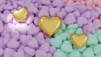 Obraz premium Valentine's day gold hearts on pastel valentine background