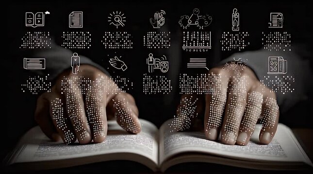 Close-up of Hands Reading an Interactive Braille Book