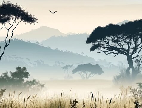 Misty savana illustration