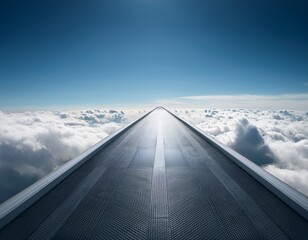 cinematic realistic photo of an endless minimalist corridor suspended above fluffy clouds