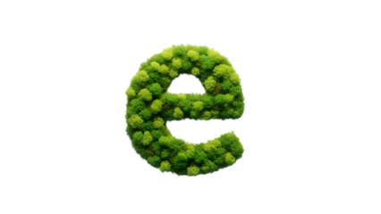 Green lowercase letter e made of leaves isolated on transparent background