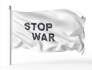 White flag waving with stop war message on white background