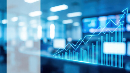 Financial Growth Chart Ascending Over Modern Office, Business Success and Investment