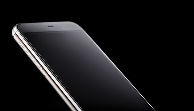 close up view of a modern smartphone with a black screen against a black background