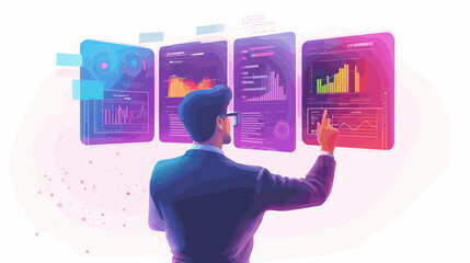 Man Interacting with Virtual Data Screens.