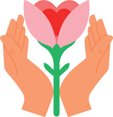 Obraz premium Valentine hands holding heart-shaped flower vector illustration for romantic love and care concepts
