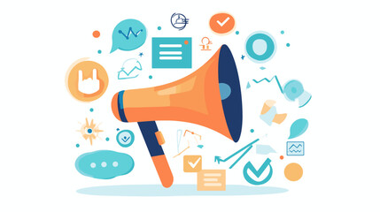 Orange Megaphone with Social Media Icons.