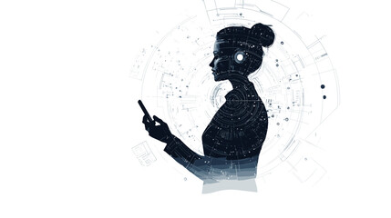 Silhouette of a woman using mobile phone.