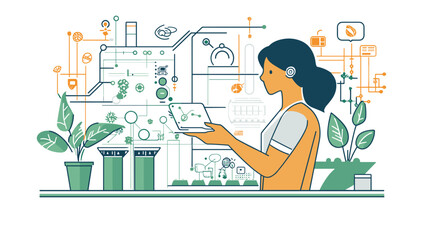 Woman Examining Digital Tablet in Laboratory Setting.