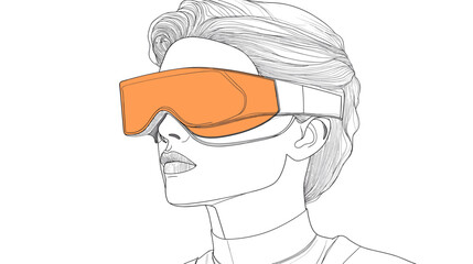Woman wearing orange virtual reality goggles.