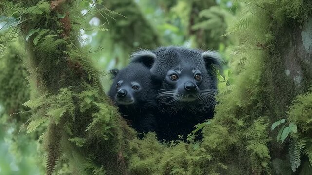 Binturong Pair in Mossy Tree