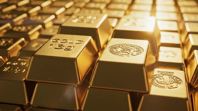 Stacked gold bars with inscriptions