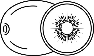 Kiwi fruit cut open showing black seeds