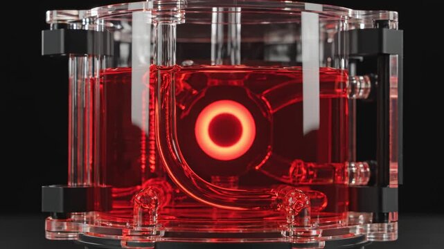 Closeup of glowing red mechanical component