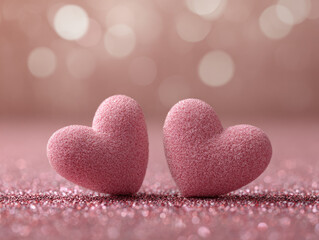 Obraz premium pink abstract heart-shaped, symbol of love and romance for valentine's background with soft bokeh lights background. 