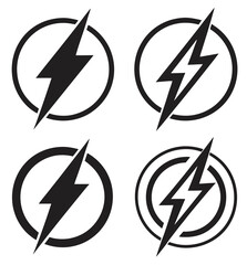 A bold black lightning bolt icon in a circle for power.