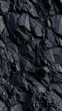 Dark rock face with water cascade, showcasing abstract textured natural stone formation with waterfall and geological detail.