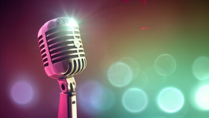 Old-School Microphone with Soft Colorful Bokeh Lights