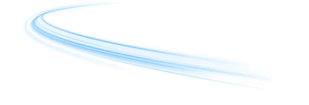 Neon blue laser speed lines create futuristic wave motion along a city road and highway traffic. Light dynamic trail energy swirl follows glowing line flow. Futuristic vector illustration PNG.