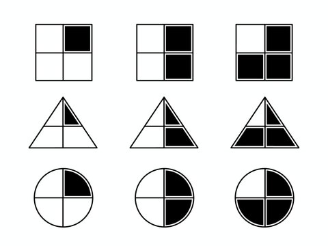 A minimalist geometric vector illustration. shapes, fractions, and linear visual designed for IQ tests