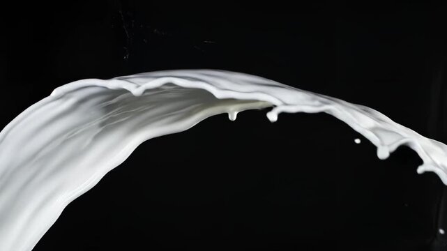 Milk splash in motion against black background