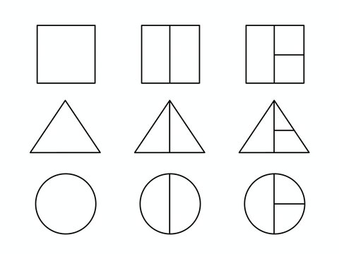 A minimalist geometric vector illustration. shapes, fractions, and linear visual designed for IQ tests