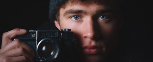 man testing a vintage camera capturing nostalgia and whispers of forgotten memories