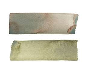 Two hand drawn wide abstract watercolor strokes Greenish brown, grassy, swampy, grayish green muted color with granular texture for artistic design element